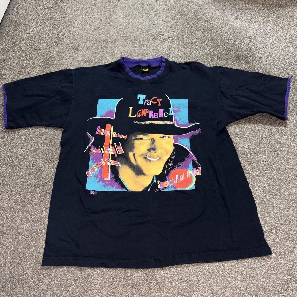 Vintage Tracy Lawrence Shirt Mens L Black Tour Concert Country 90s Graphic Tee‎
